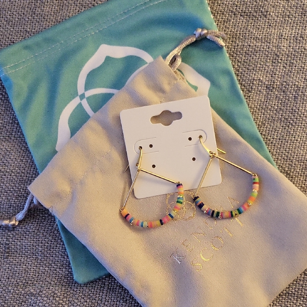 Kendra Scott "Reece" Drop Earrings in Gold Tone With Neon Mix - Picture 2 of 5